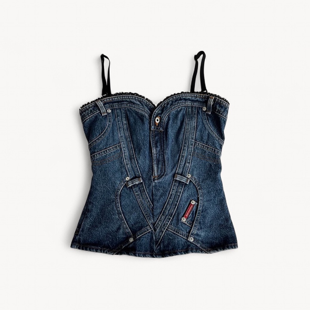 Dolce & Gabbana Denim Lace Trim Pocket Corset